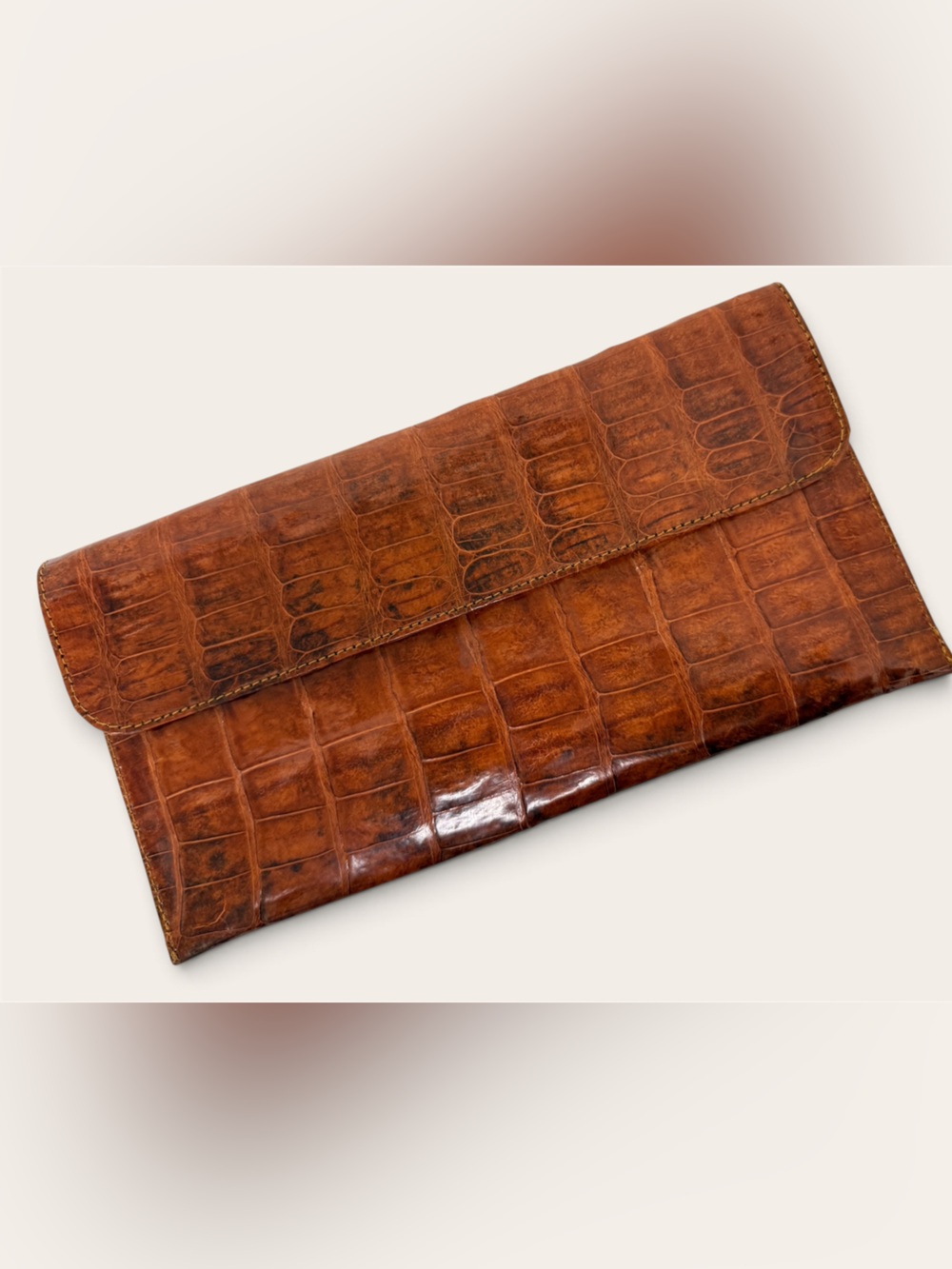 Vintage Gorgeous Leather Croc-Embossed Envelope Wallet - Brown